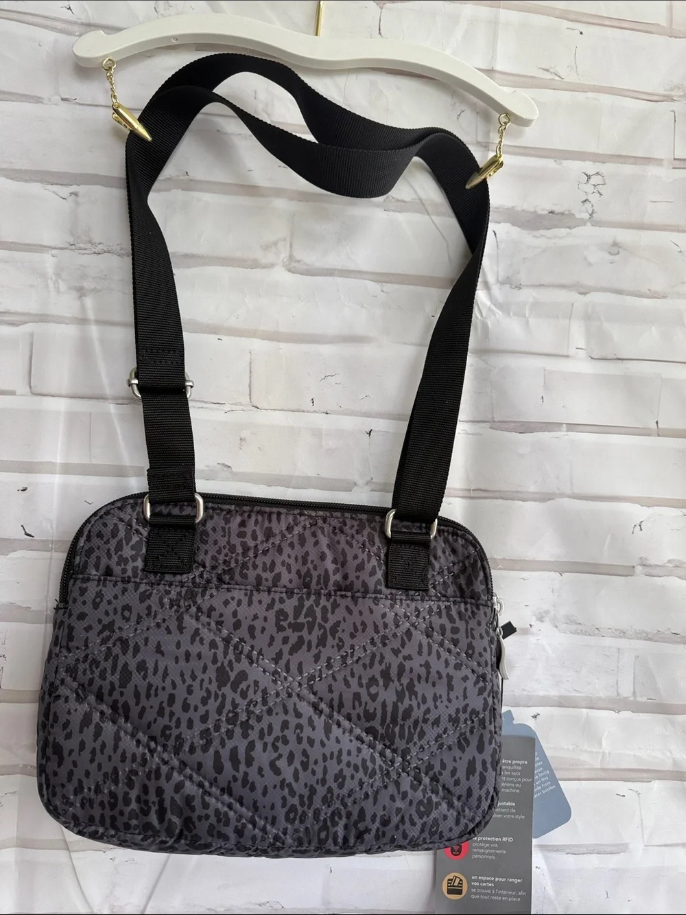 Baggallini Quilted Double Zip Anytime Crossbody in Charcoal Snakeskin Quilt - Picture 9 of 16